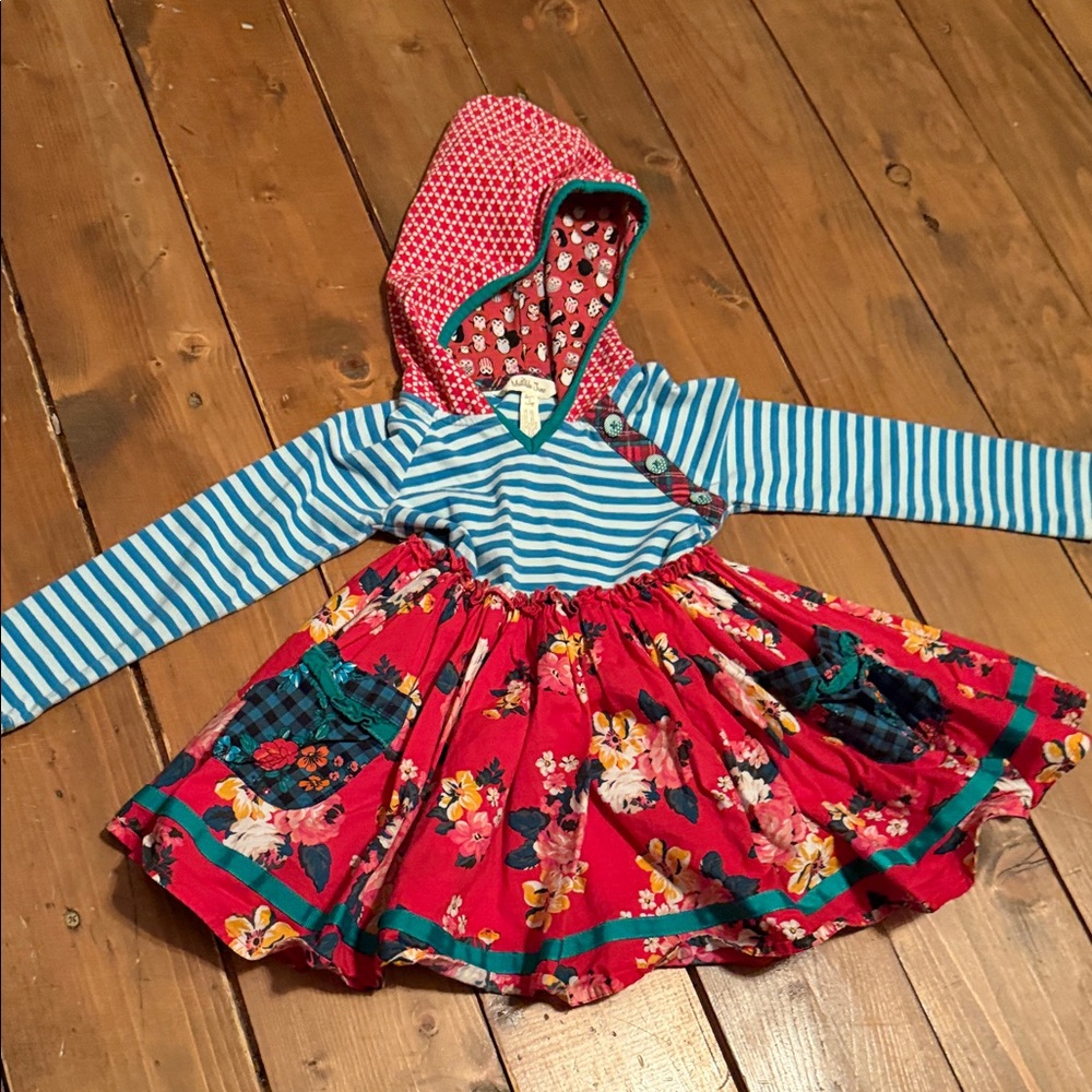 Matilda Jane Blue Striped Top with Red Floral Skirt